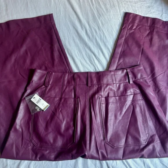 NWT MAEVE Anthropologie Colette Faux Leather Crop Wide Leg Pants in Violet | 16W - Picture 2 of 9